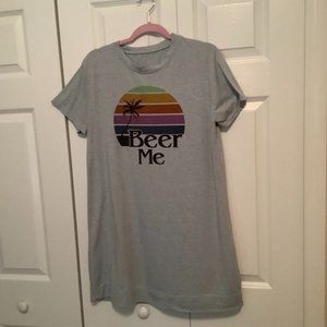 Beer Me Tropic T-Shirt Dress, Size Large, Gray with multi-color